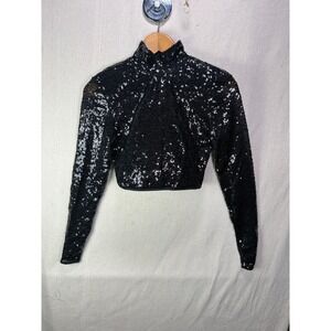 Vintage Two-Piece Sequin Set Black Crop Top & Wide Leg Pants Disco Party Glam